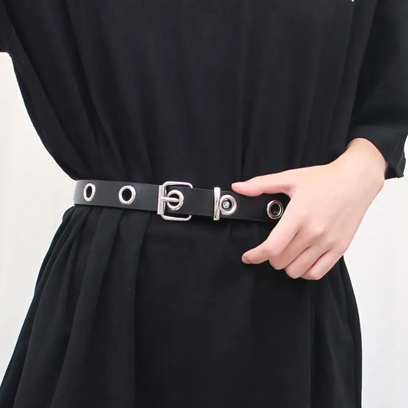 Adjustable Single Eyelet Leather Chains Belt 100cm Harajuku Bag Women Metal Alloy Buckle Waistband Jeans Dress Accessories mens red belt