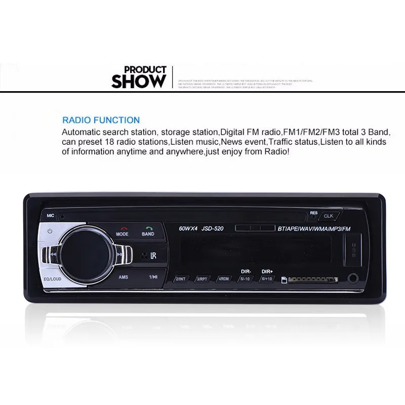 JSD520 12 в стерео автомобильное FM радио USB SD карта U диск считыватель AUX аудио вход MP3-плеер Встроенный Bluetooth микрофон авто радио
