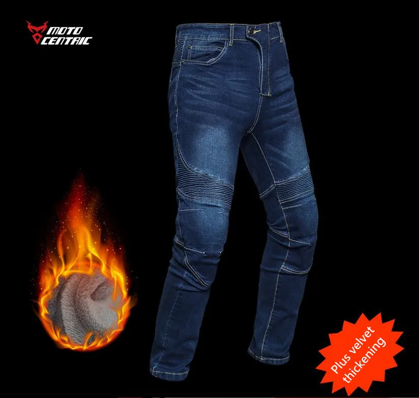 

Winter cross country Motorcycle Thicken Plus velvet blue jeans Anti-fall Keep warm Stretch pants Men/Women pants+4 protection MC