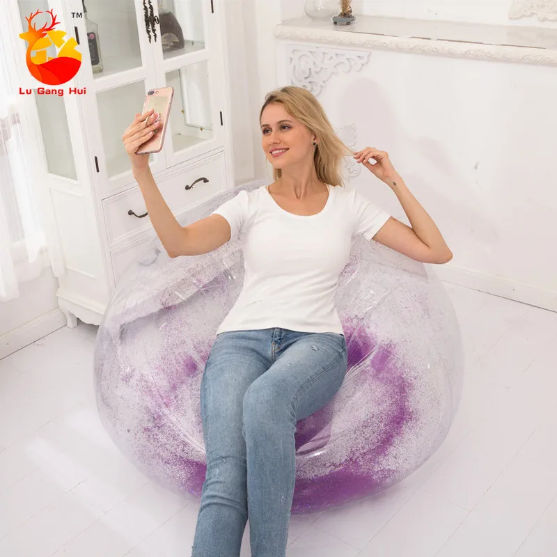 

Super Transparent Sequins Lazy Sofa Foldable Inflatable Chair Living Room Leisure Entertainment Relaxation Single