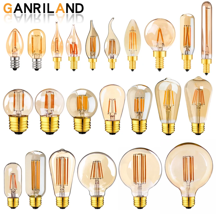 Ampoule LED E14 E27, 220V, variable, Vintage, Filament, T22, 1W