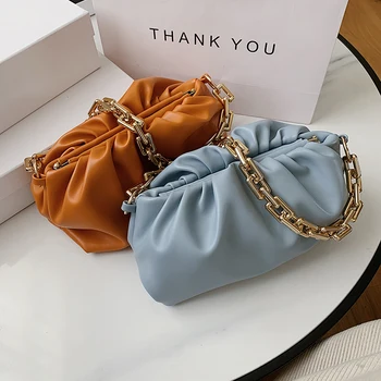 

Gold Chain Soft PU Leather Bag For Women 2020 Summer Armpit bag Lady Shoulder Handbags Female Solid Color Travel Hand Bag