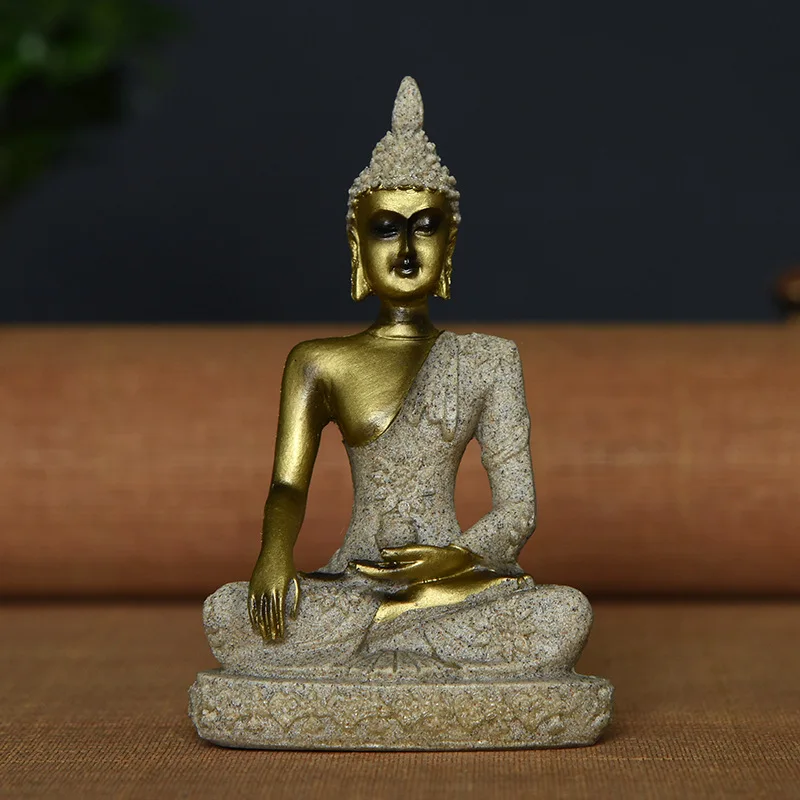Small Sitting Buddha Statue Resin Craft Buddha Figurines Desktop Decorative 