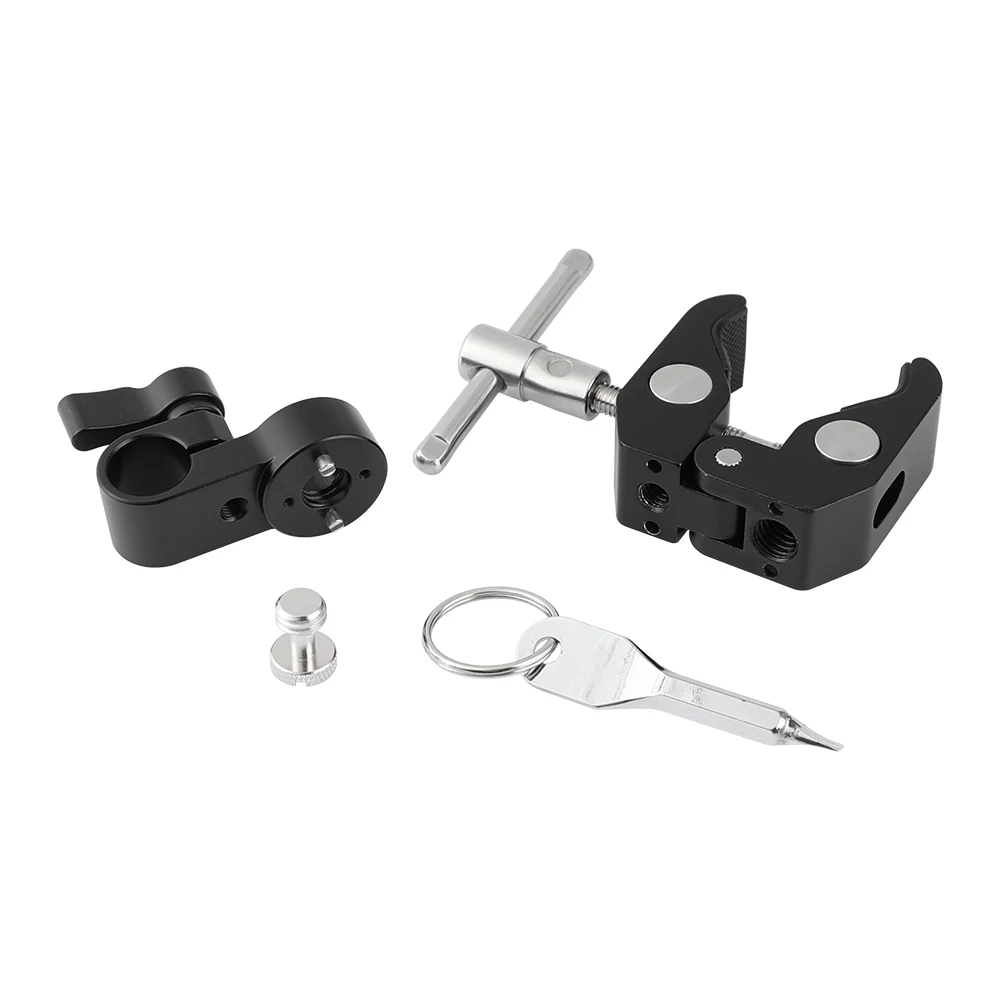 CAMVATE Super Crab Clamp With 15mm Single Rod Clamp For Microphone Support Holder, Magic Arm, Monitor Support,15mm Rod Mounting