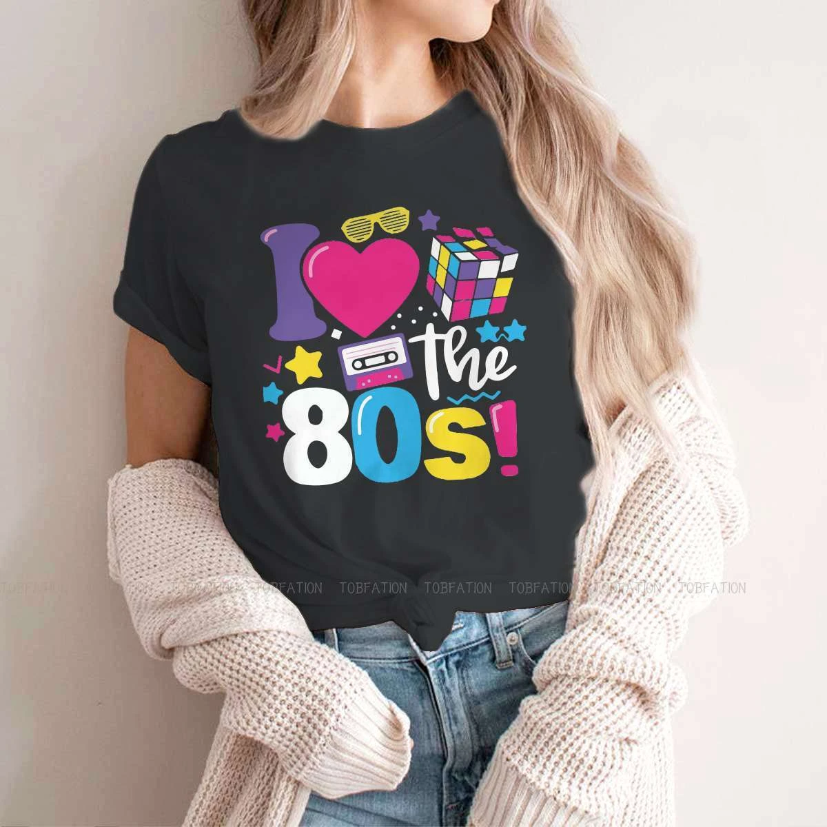 I Love the 80s camisetas Retro mujer, Cassette, reproductor música Vintage, ropa femenina de moda con memoria, ropa gráfica de algodón de tamaño|Camisetas| -