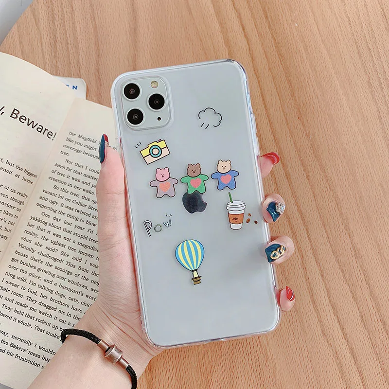 Милый прозрачный чехол с мультяшным медведем для телефона iPhone 11 pro MAX Xs MAX Xr X 6 6s 7 8 plus, Забавный мягкий чехол из ТПУ