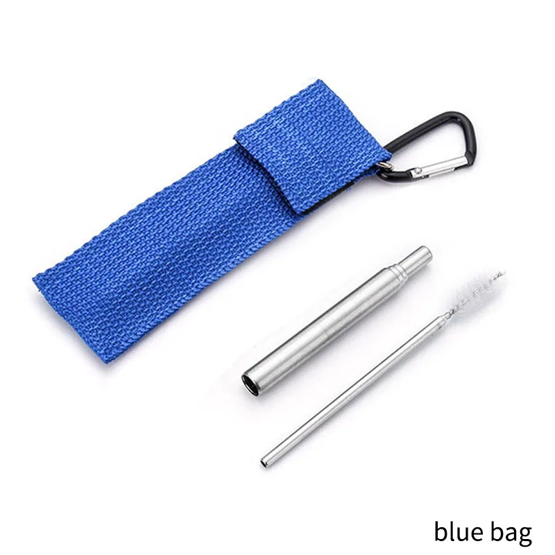 blue bag Питьевой соломенный набор щеточек 3 шт портативный походный аксессуары Телескопический многоразовый складной, из нержавеющей стали - Цвет: blue bag