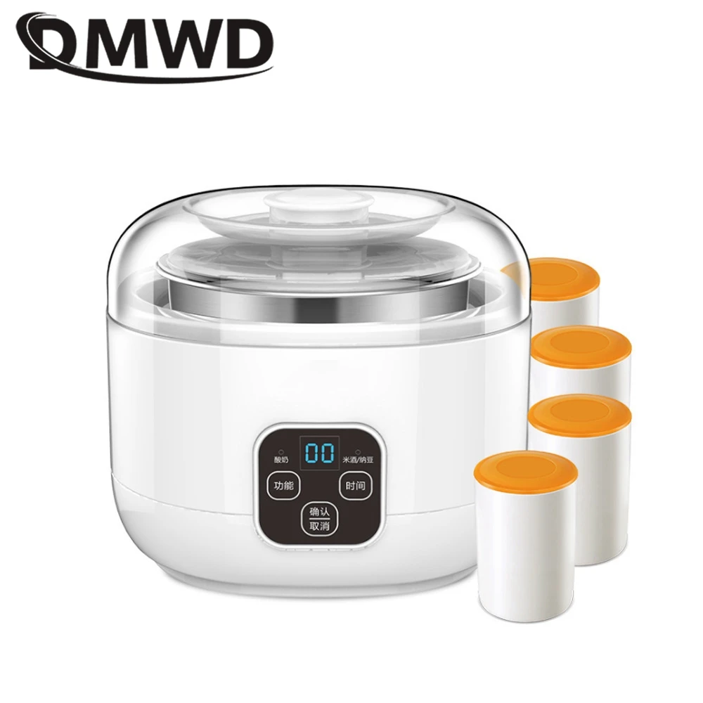 DMWD 1L Electric Yogurt Maker Household Automatic Fermentation Natto Rice Wine Machine Stainless Steel liner Ceramic Cup Tank EU