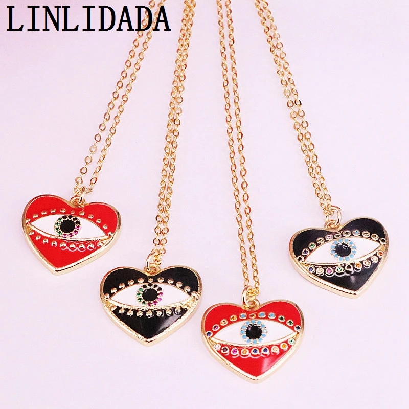 

12Pcs Gold Filled Metal Enamel Heart Women Charm Pendant Fashion Link Chain Jewelry Necklaces