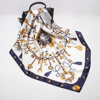 

Fashion Key Pattern Printed Scarf Female Wild Decoration Square Handkerchief Silk Scarf Bandana Foulard Women 2020 Spring Summer