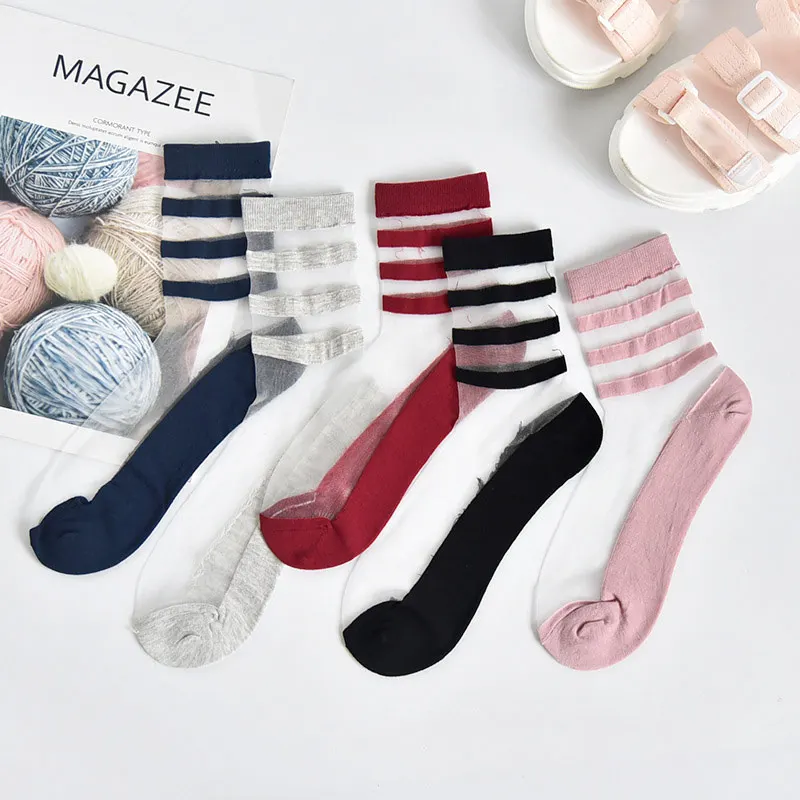 High 5 Pairs Fashion Mesh Transparent Socks for Women Comfortable Breathable Thin Fishnet See Through Ankle Sock DOG88 | Спорт и