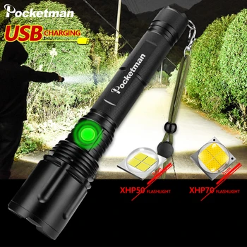 

Most Powerful Flashlight USB Rechargeable XHP50 XHP70 LED Flashlight Waterproof Flashlight Zoom Torch 26650 Battery