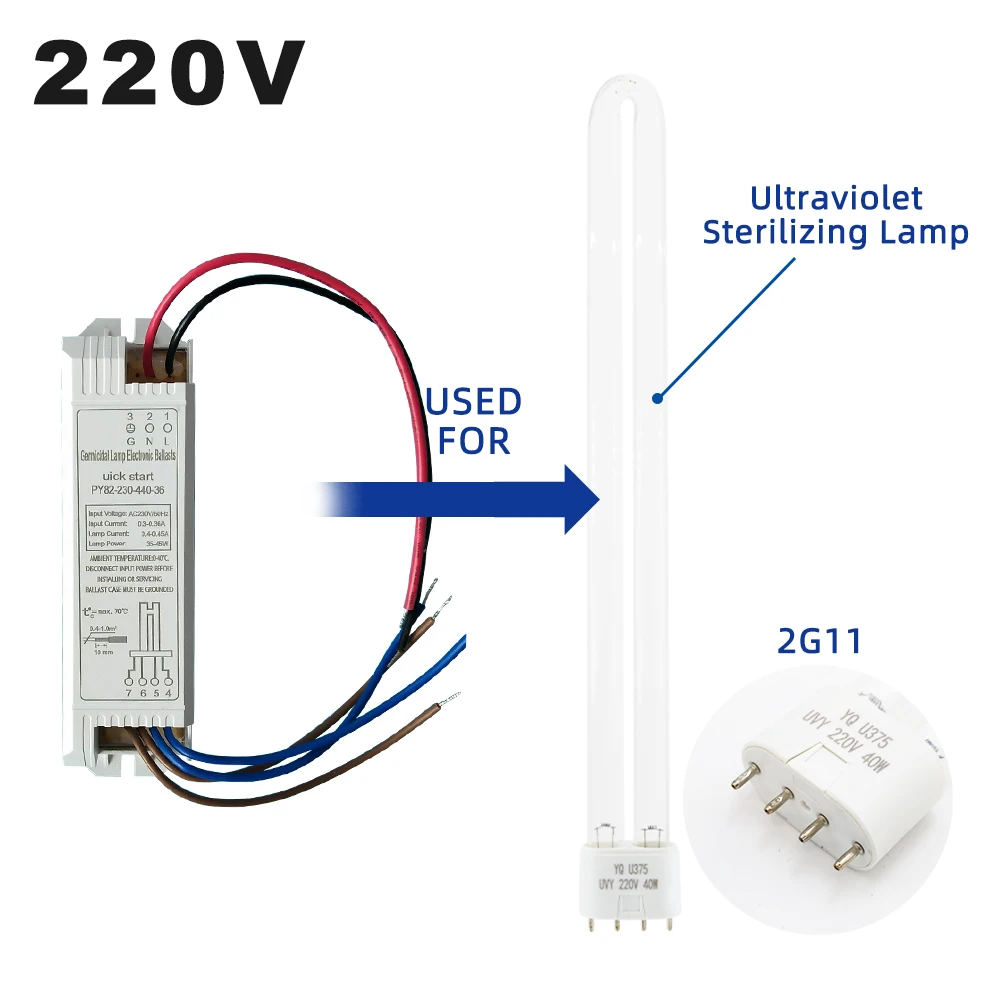 2G11 Ultraviolet Germicidal Lamp Ballast AC220V UV Lamp Tube 4-18W 24W 36W 55W Universal Electronic Ballast UVC Sterilizing electronic ballast