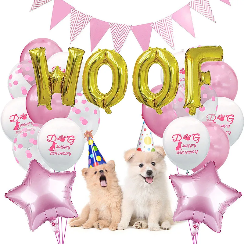 

16 Inch Woof Letter Balloon Combination Pet Dog Birthday Theme Aluminum Foil Scarfs Hat Set Latex Balloon Party Supplies