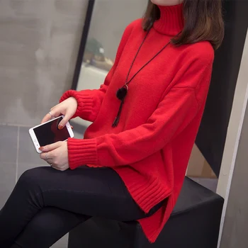 

COIGARSAM 4XL Plus Size Knitting blouse women New Spring Loose blusas womens tops and blouses Red 6210