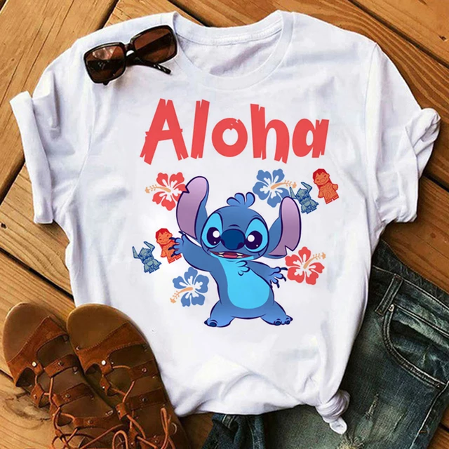 Kawaii Disney Cartoon Stitch T Shirt Men/Women Ohana Lilo Stitch Graphic Tees  Anime Summer Tops Harajuku T-shirt Female 61914