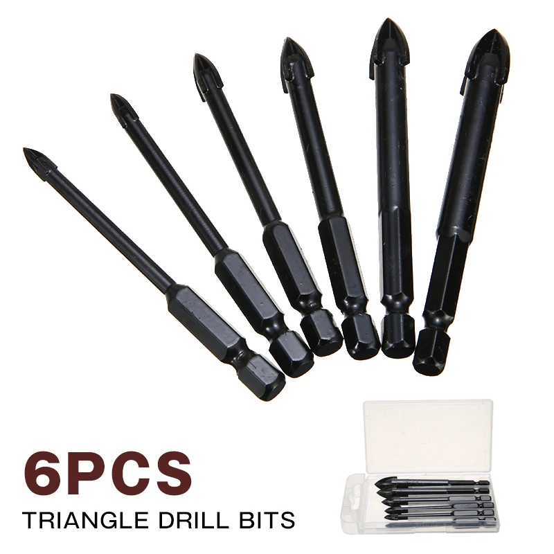 

Universal 6Pcs 4/5/6/8/10/12MM Triangle Drill Bits Set For Ceramic Tile Marble Glass Multi-Purpose Hex Handle Hole Drilling Tool