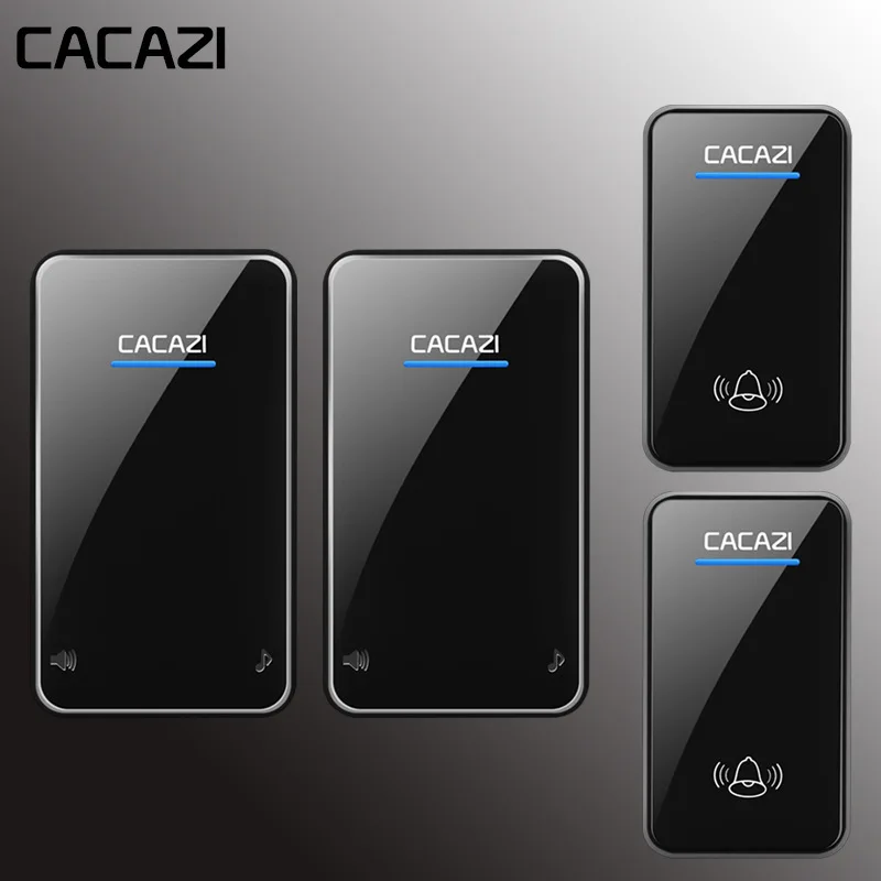 CACAZI 2 водонепроницаемые кнопки+ 2 приемника AC 100-220V беспроводной дверной звонок EU US UK штекер дверное кольцо 48 мелодии 6 громкости дверной Звонок - Цвет: black