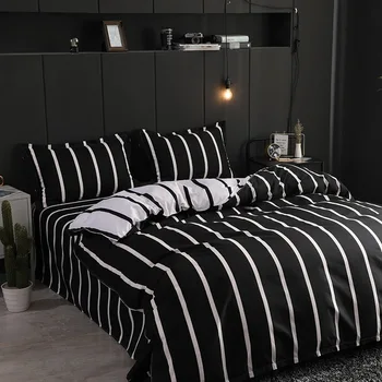 

6PCS simple striped bed sheet 1.8m/2.0m quilt student dormitory single three-piece pillowcase quilt cover household single piece