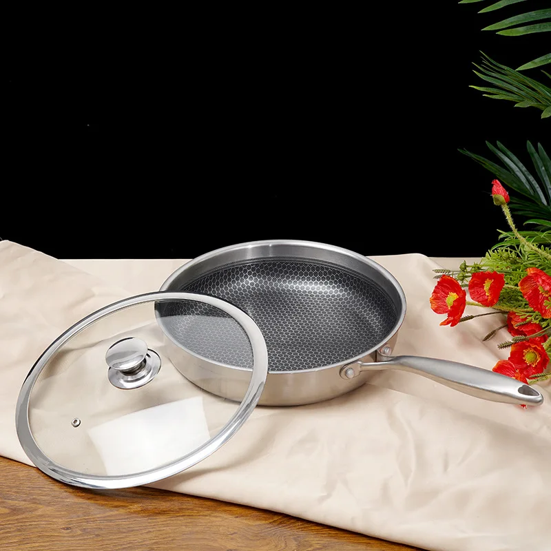 

Factory Direct Selling 304 Stainless Steel Frying Pan Smoke Free Non-stick Frying Pan Integrated Kitchen Delivery Gift Wok Fryin