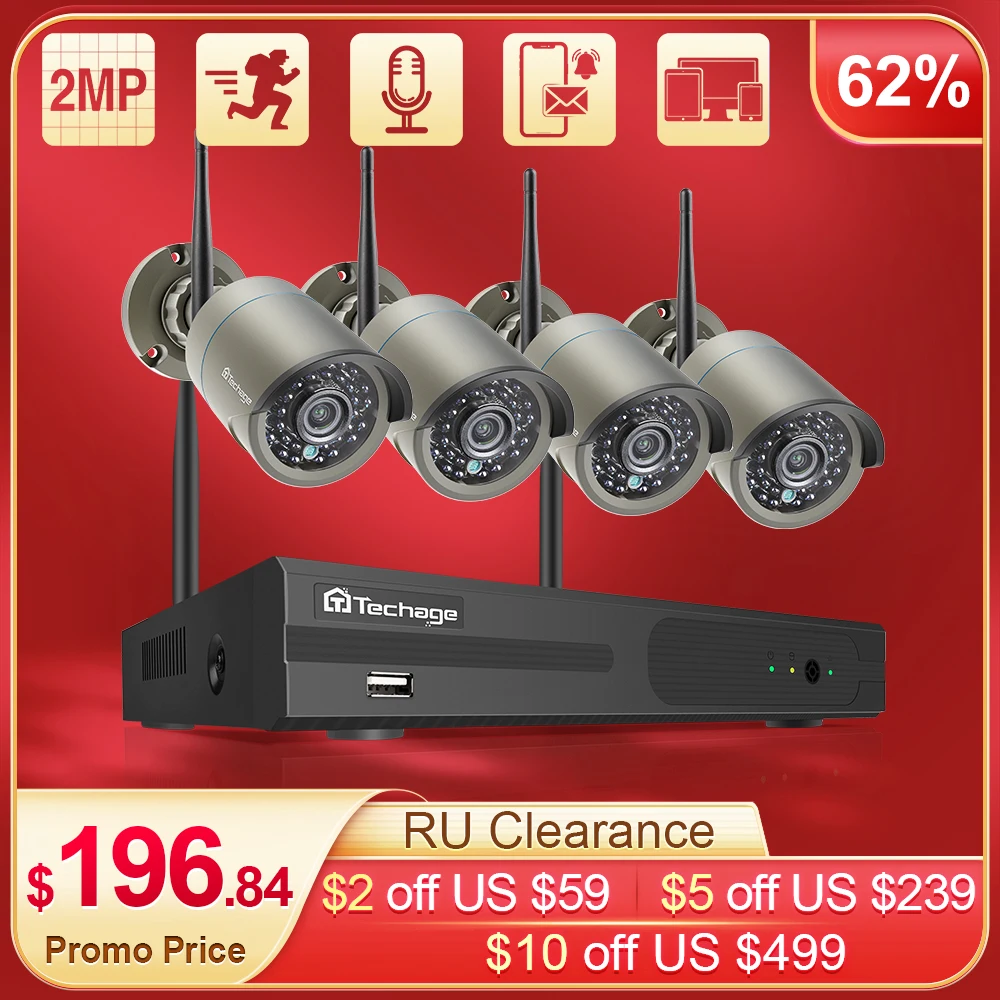 Techage8CH1080PWirelessNVRCameraKitCCTVSecuritySystemOutdoor