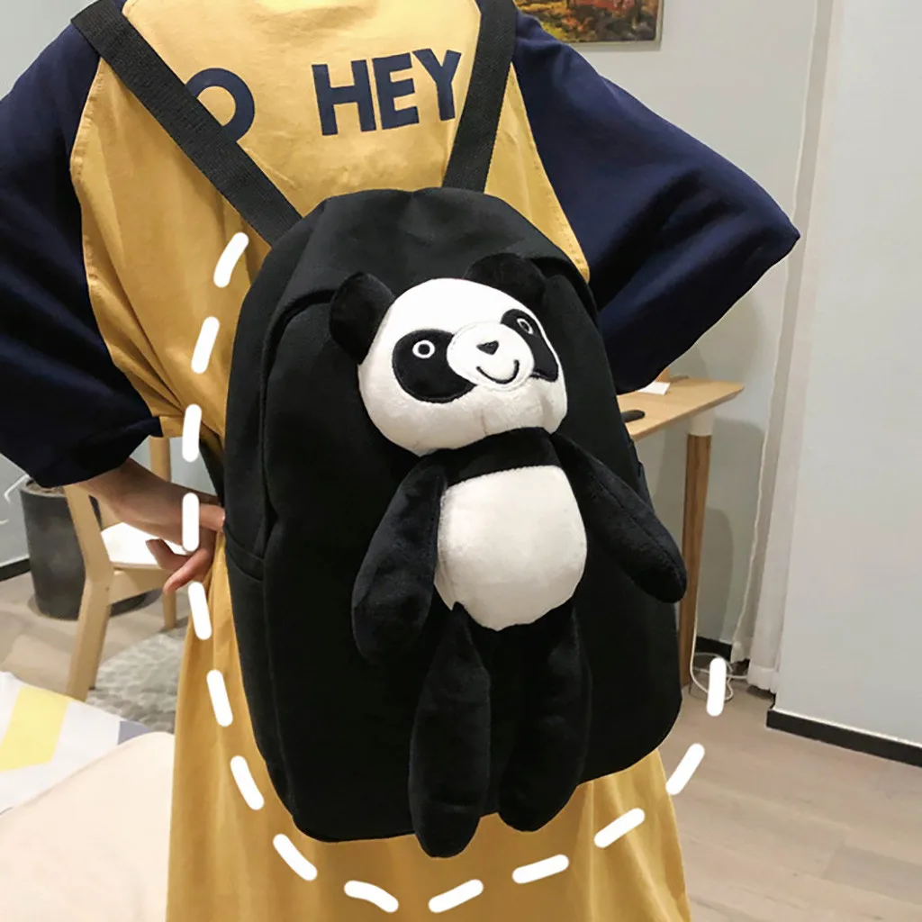 Panda Canvas Women Backpack High Capacity School Bag Student Adolescent Girl Backpack Female Rucksack Mochila Bagpack