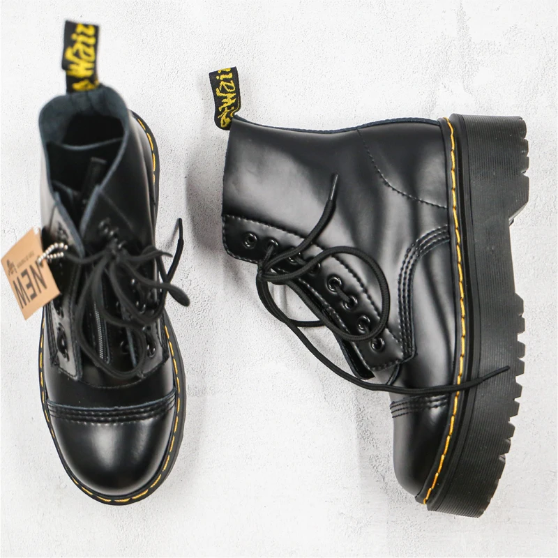 Dr.Martens Botas de plataforma con cremallera media para mujer, zapatos  planos informales, gruesos y duraderos, de charol, Doc Martin|Botas a media  pantorrilla| - AliExpress