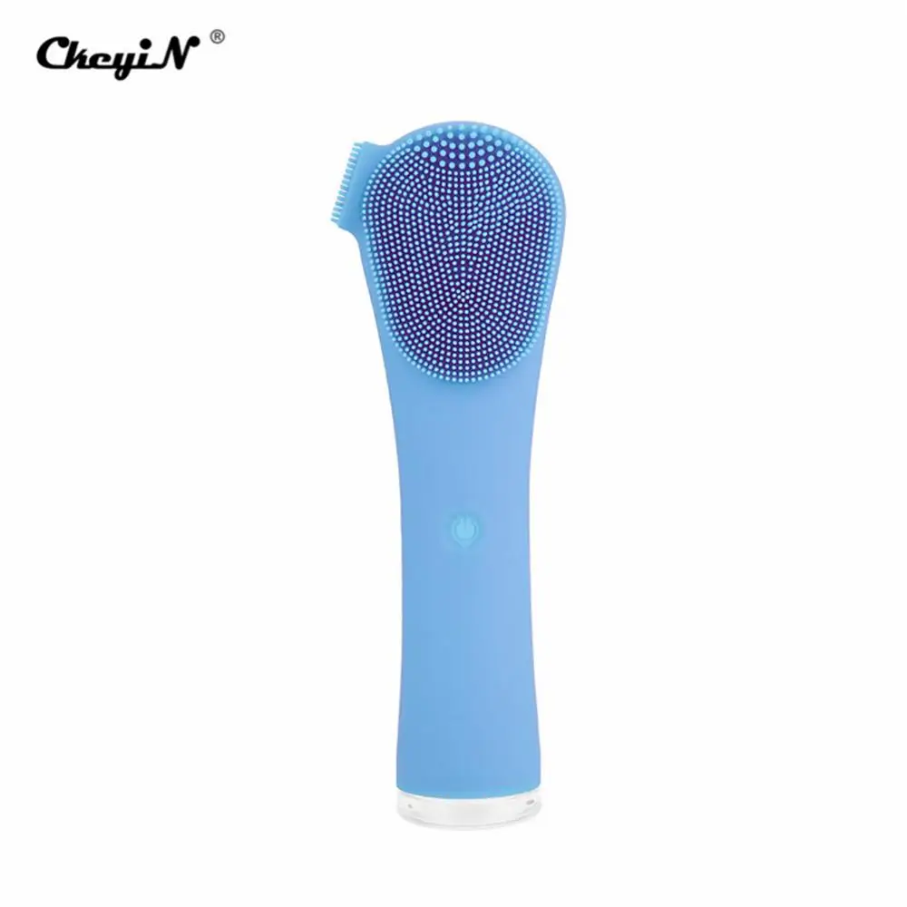 Blue CkeyiN Мини электрическая ручная щетка для очищения лица силиконовая ультразвуковая щетка для лица устройство для очистки перезаряжаемый очиститель пор - Цвет: Blue