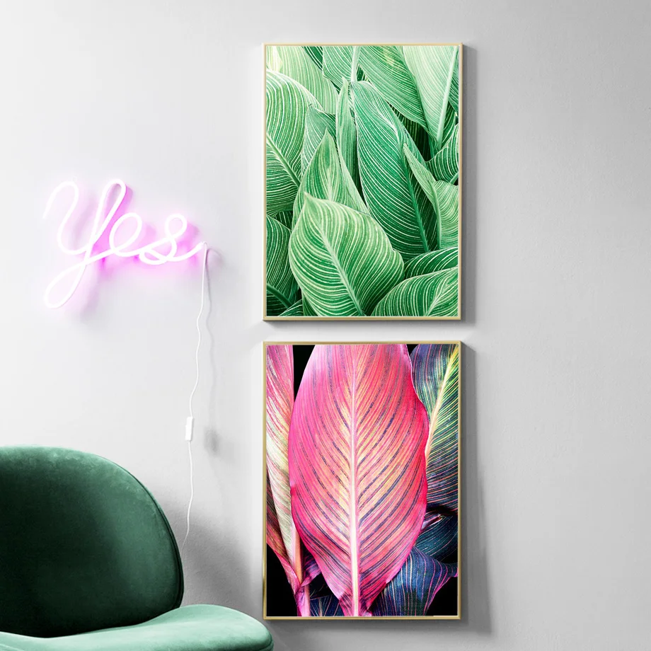 Красные листья банана зеленые настенная Картина на холсте растения