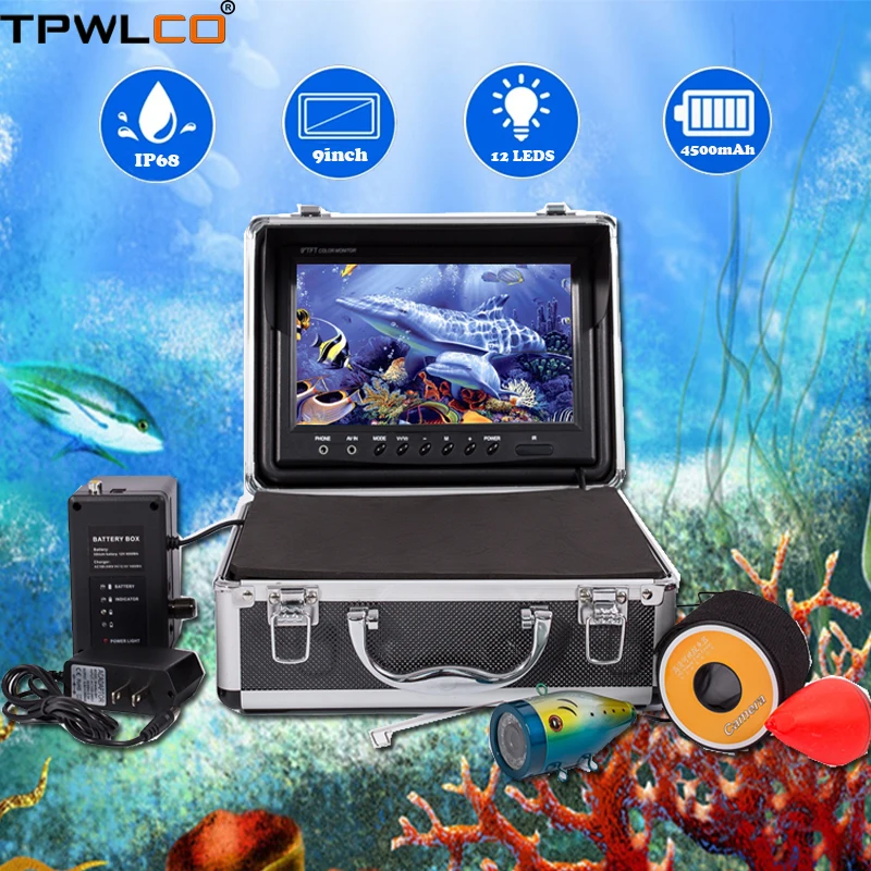 

Portable 9" Monitor 1000TVL Waterproof Underwater Fishing Camera Kit With 15m Cable DVR IP68 Waterproof Fish Finder CCTV Camera