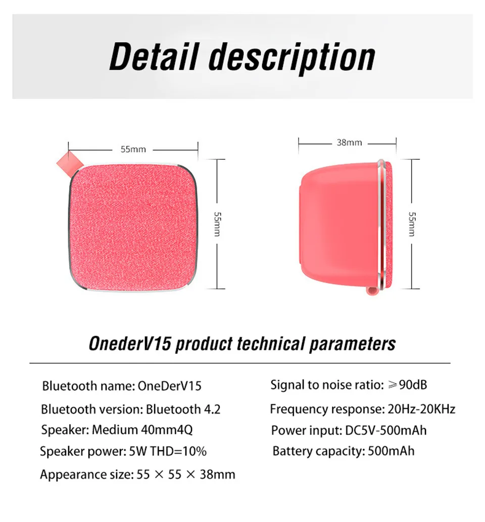 OneDer V15 bluetooth динамик 5 Вт 500 мАч TF Mico карта ABS ткани портативный TWS громкоговоритель функция громкой связи беспроводной