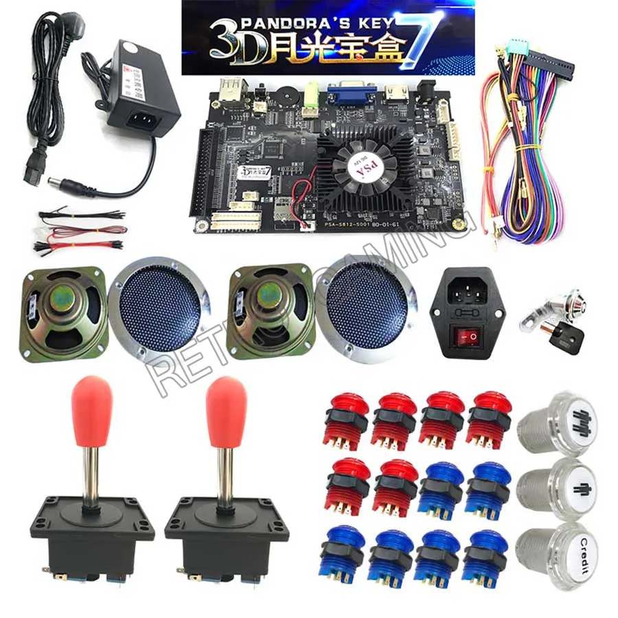 Spainish joystick Набор DIY 3D Pandora7 с 2323 в 1 жгутом проводов PCB, адаптером питания, джойстиком, светодиодный 30 мм кнопкой для аркадной игровой машины для телевизора - Цвет: Spainish joystick