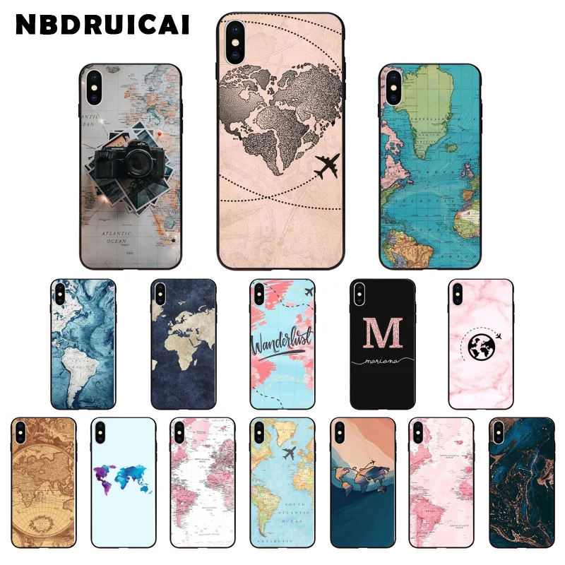 Мягкий силиконовый чехол для телефона NBDRUICAI из ТПУ с картой мира iPhone 11 pro XS MAX 8 7 6 6S