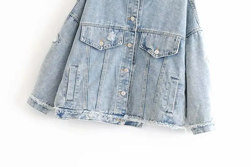 

Fat Mm Large Size Dress Europe And America Labuhan Angin Kong-Style Retro Frayed Beggar Loose Version of Denim Jacket 013733