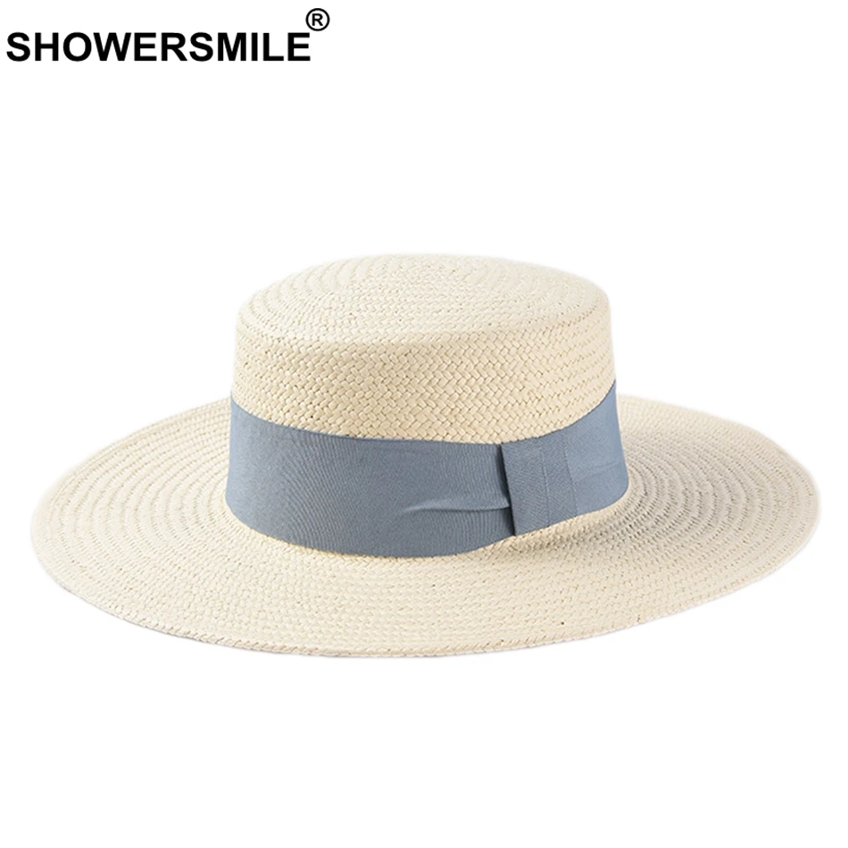 SHOWERSMILE широкополая шляпа от солнца для женщин бумажная женская синяя лента