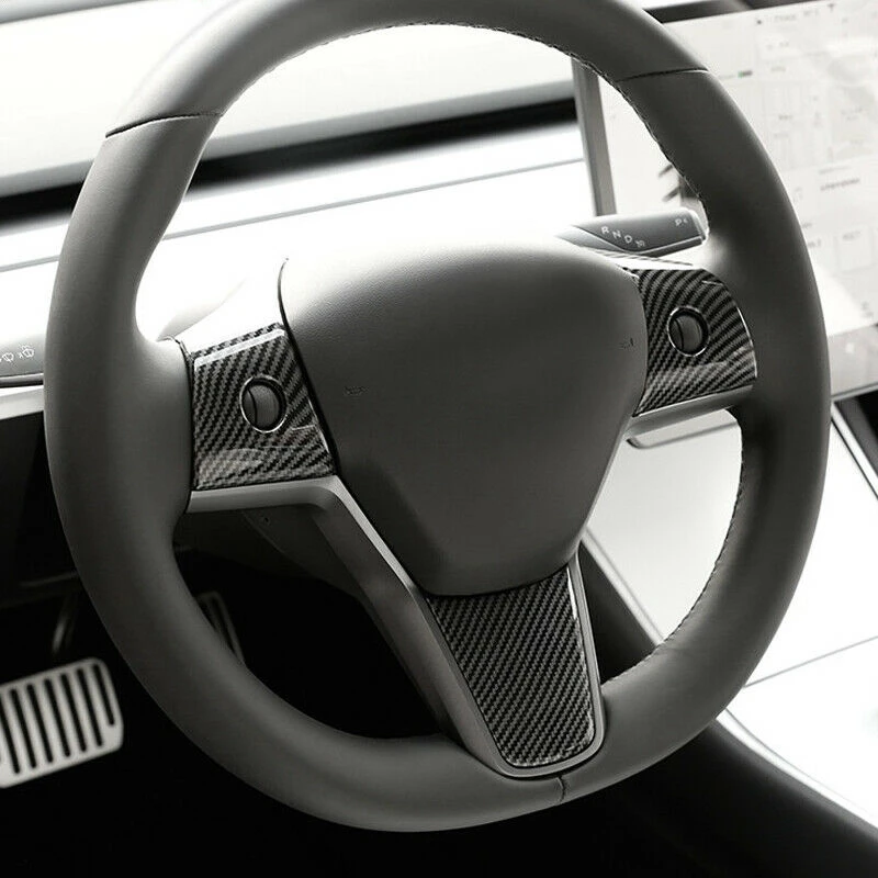 3 PCS Dry Carbon Fiber Steering Wheel Decorative Stickers Tesla Model 3