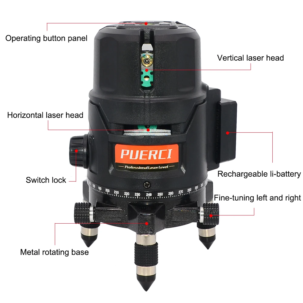 5 линий, 6 точек, зеленый лазерный уровень 360, вертикальный и горизонтальный наклон и наружный режим, самонивелирующийся лазерный уровень