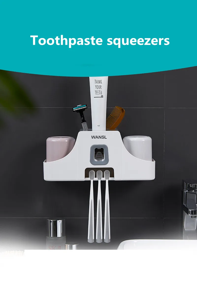 Creative Automatic Toothpaste Squeezers Set Toothbrush Rack Mouthwash Cup Mount Bathroom Accessories Household Goods Holder