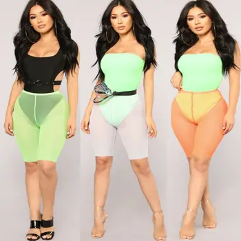 

4 Colors Fishnet Shorts Women Beach Pants 2020 Swimwear Cover Ups High Waist Pure Color Bikini Cover Ups Bathing Suit Trousers