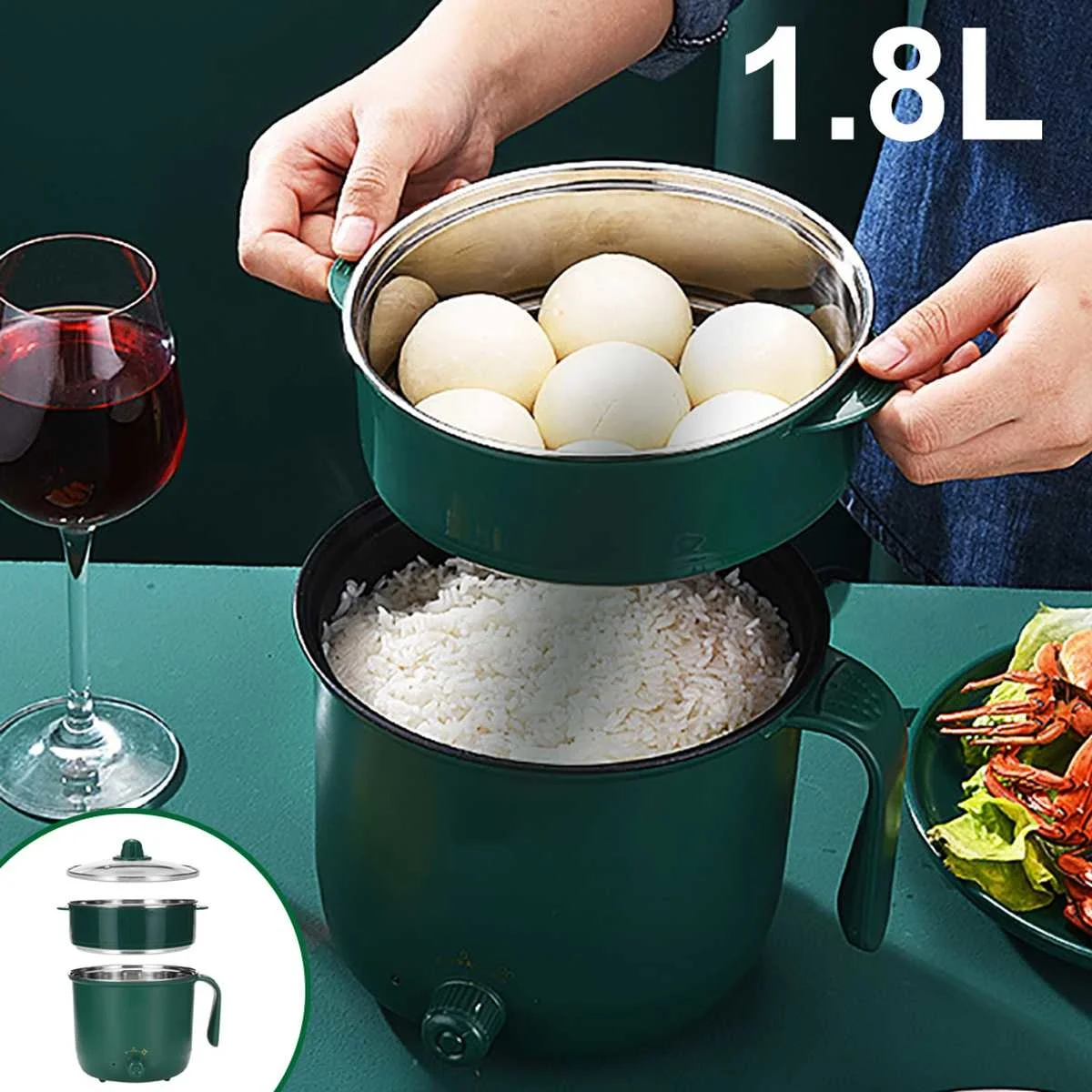 1.8L Electric Cooking Machine Household 220V Mini Multifunction Single/Double Layer Hot Pot Rice Cooker Non-stick Pan Pots | Бытовая