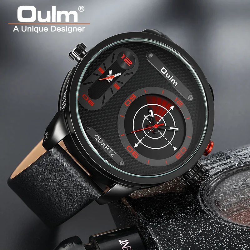 

Oulm New Top Luxury Brand Men Watches Casual Leather Military Waterproof Big Dial LED Male Quartz Watch relogio masculino