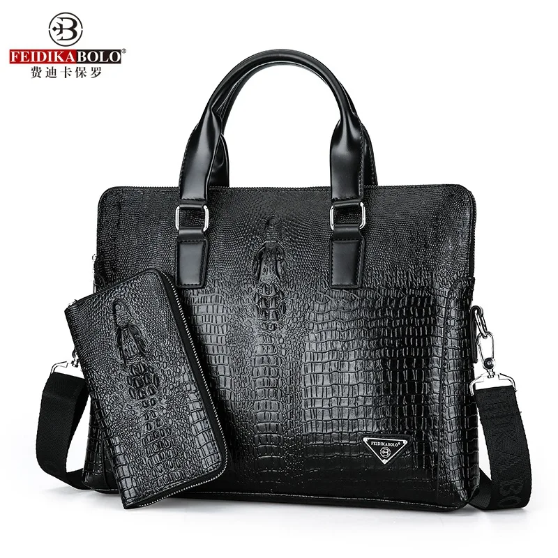 

Men Fashion 2018 Spring New Style Men Business Alligator Print Handbag Shoulder Oblique Bag Different Size Bags