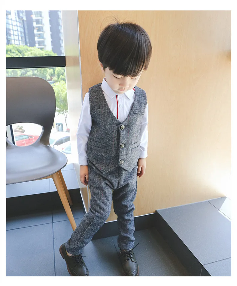 

New autumn England gentlemen style autumn Vest+long section trousers two pieces set suit for boys