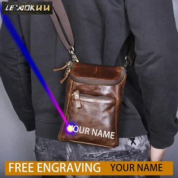 

Men Original Leather Casual Small Travel Messenger Bag Hook 6" Phone Cigarette Case Fanny Waist Belt Bag Pack Male 611-34-c