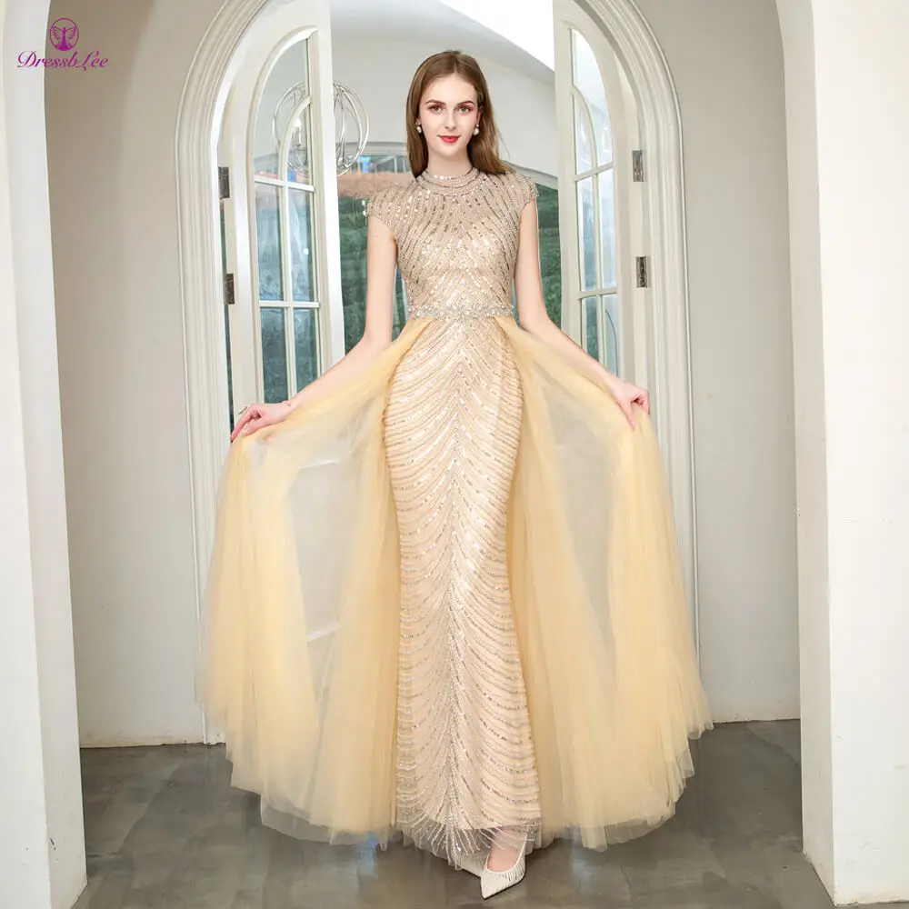 Vestido-de-festa платье rom в дубайском стиле длинные платья для выпускного вечера, украшенные кристаллами и жемчужинами вечернее платье с высоким воротником и длинными рукавами