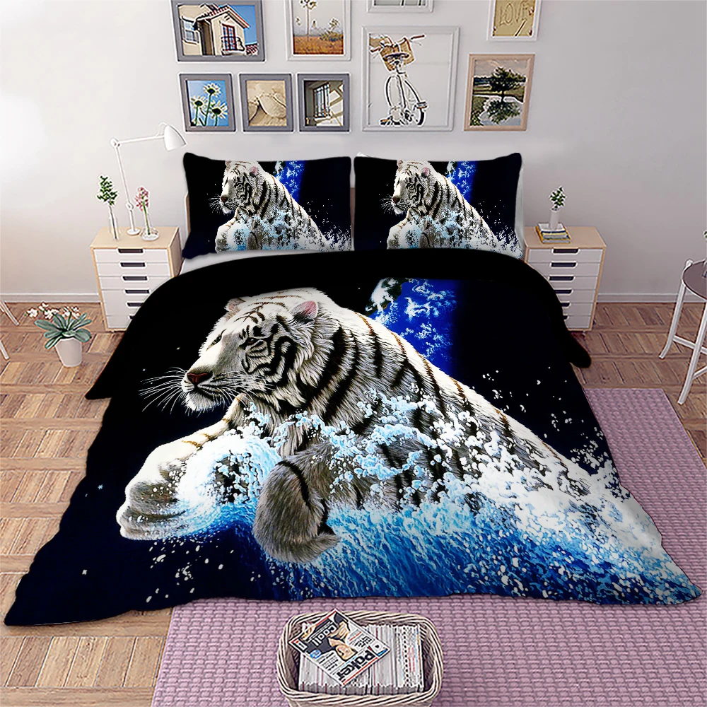 

3D Tiger Water Bedding set Animal Duvet Cover Pillowcases Twin Full Queen King Size bedlinen home Textiles