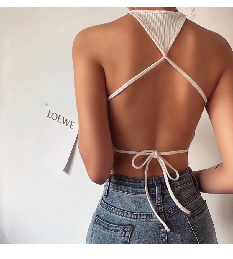 Sexy Backless Camis Women Criss Cross Halter Crop Top Camisole Party Club 2020 Summer Bandage Slim Female Streetwear Tank
