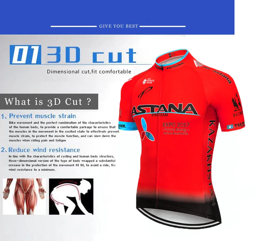 Новинка красный Астана велосипедная майка 9D набор велошорт Быстросохнущий велосипед для мужчин одежда команда pro кофта для велоспорта Culotte