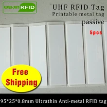 UHF RFID Ультратонкий Металл бирка 915 м 868 м EPC 5 шт. фиксированные средства 95*25*0,8 мм длинный диапазон ПЭТ Пассивная RFID этикетка