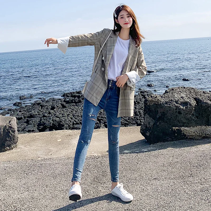 

Small Suit Coat Women's Sense of Design Non-mainstream 2019 Spring And Autumn French British Style Plaid Suit Online Celebrity S